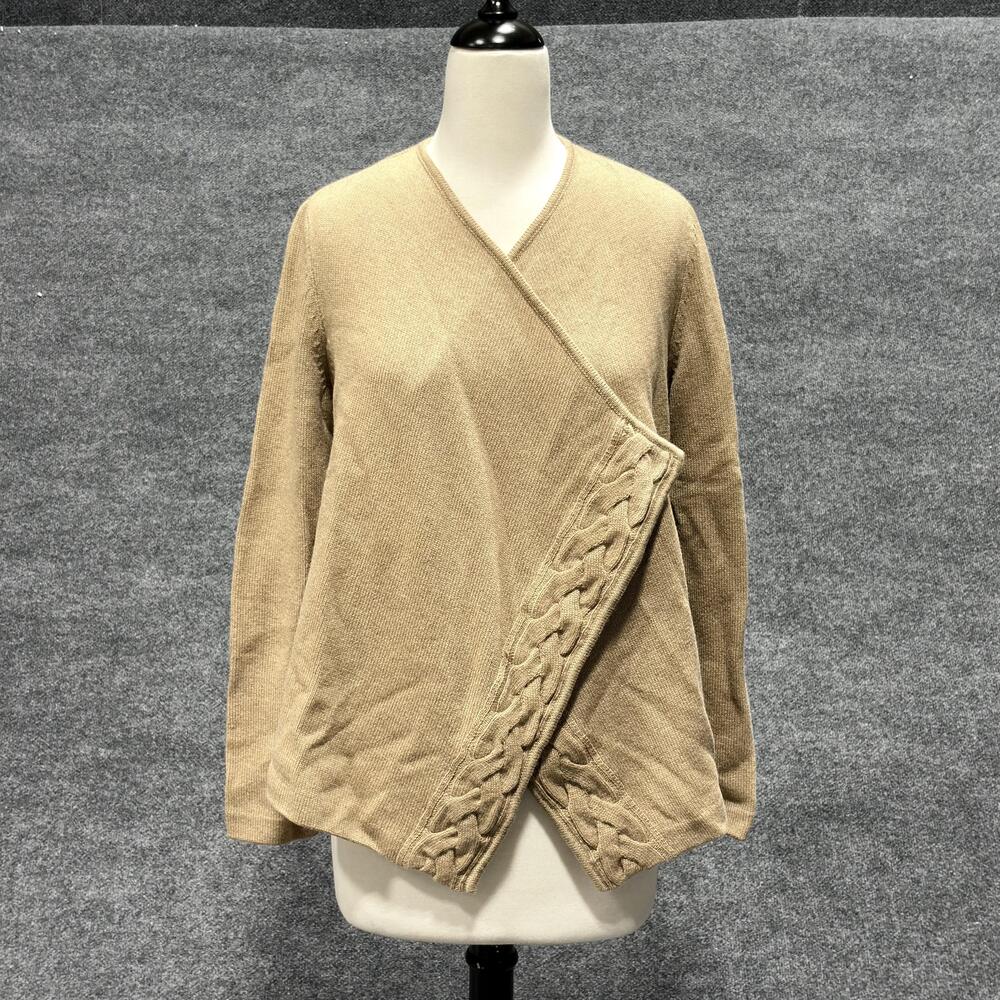 St John Boutiques Sweater Womens Petite Camel Cashmere Asymmetrical Cable Knit